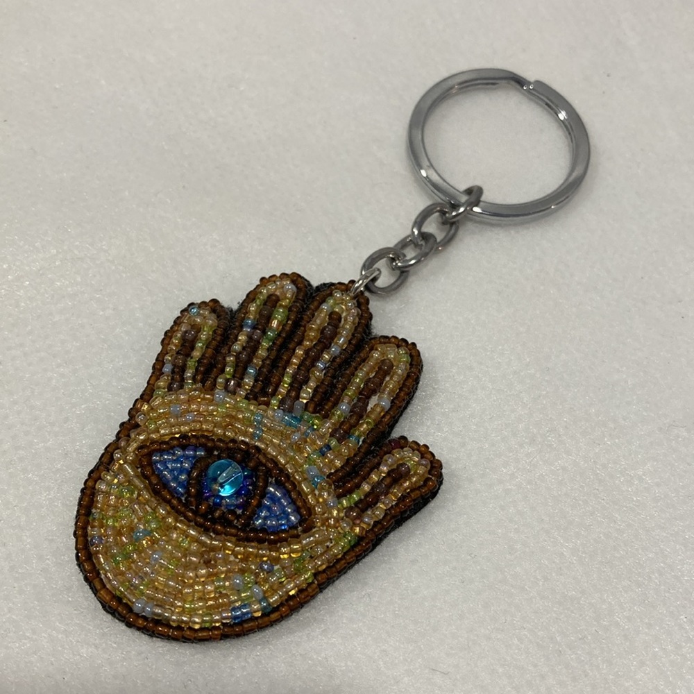 Hamsa Hand Blue Evil Eye Multi-Coloured Beaded Key Ring.